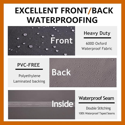 Curved Patio Furniture Cover for Outdoor Sectional Sofa, 190"(128") Reinforced Waterproof 600D Patio Couch Cover, Half Moon Lawn Outside Garden Winter Protective Cover, Storm Grey