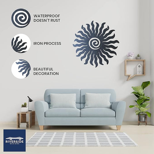 Riverside Designs Sunburst Metal Wall Art Steel Outdoor Decor - Heavy-Duty and Waterproof - Made in USA (18", Black)