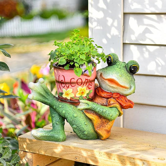Sungmor Frog Garden Statue, Succulent Pot - Funny Frog Holding Bucket Figurine, Resin Decorative Planter for Indoor Outdoor, Home Lawn Office Yard Decor