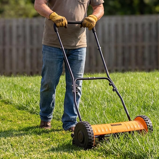 Walensee Push Reel Lawn Mower, 16-Inch 5-Blade Cordless Manual Reel Lawn Mower, Walk-Behind Steel Lawn Mower with 4-Position Cutting Height Adjustment & Sponge Grip
