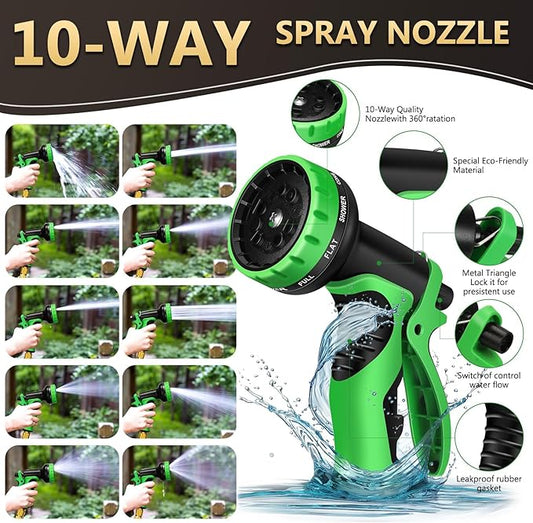 Garden Hose 100 ft Water Hose Flexible Heavy Duty Outdoor Lightweight No Kink Long Non-Expandable High Pressure Flat Hoses Pipe 100’ Strong 3/4’’ Brass Fitting for Outside Yard Lawn Car Wash