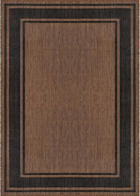 Beverly Rug Large Outdoor Rug 9x12 Modern Bordered Area Rugs for Indoor and Outdoor Patio Deck Porch Garden Waterproof Weather Sun Resistant Washable Outside Carpet (9 x 12 Gold)