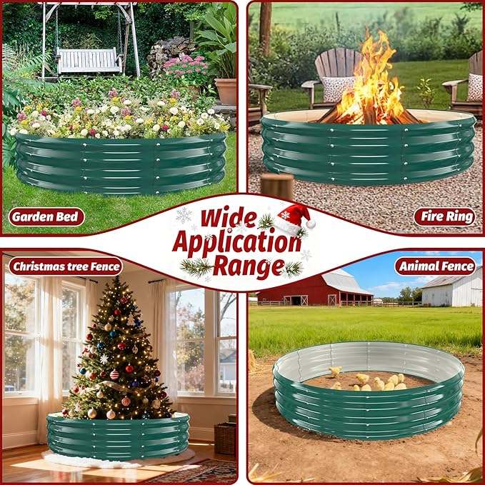 12 Inch Tall Heavy-Duty Round Steel Rised Garden Bed – Wave-Shaped Design Galvanized Metal Planter Box for Vegetables Flowers Succulent at Patio/Garden Outdoor (Green, 60" Diameter)