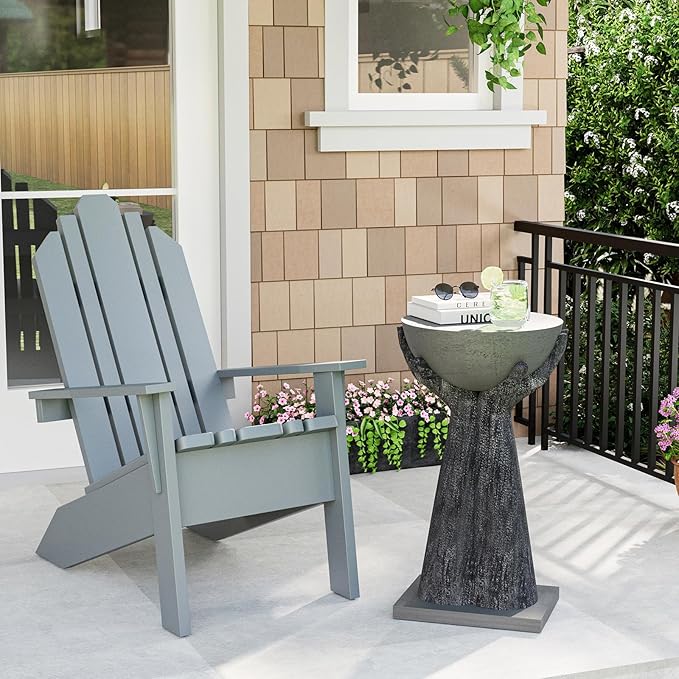 SUNBURY Outdoor Side Table Set of 2, 13" W Hand-Shaped Concrete Side Table, Accent Patio End for Outside, Decorative Garden Stool for Plant Stand, Balcony