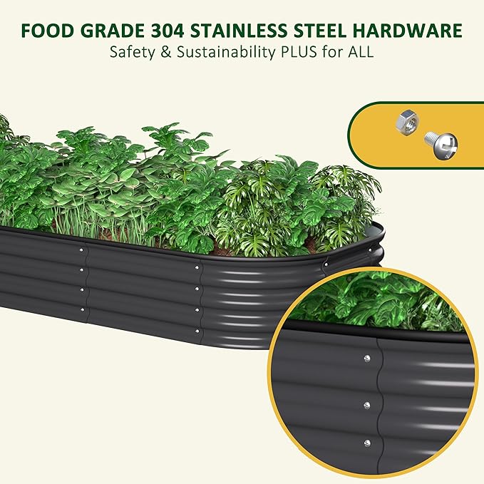 MUPATER 6x3x1FT Metal Raised Garden Beds Outdoor, Modular Galvanized Steel Planter Box for Vegetables, 11.2'' H Garden Bed Kit Oval for Herbs and Flowers, Garden, Gray
