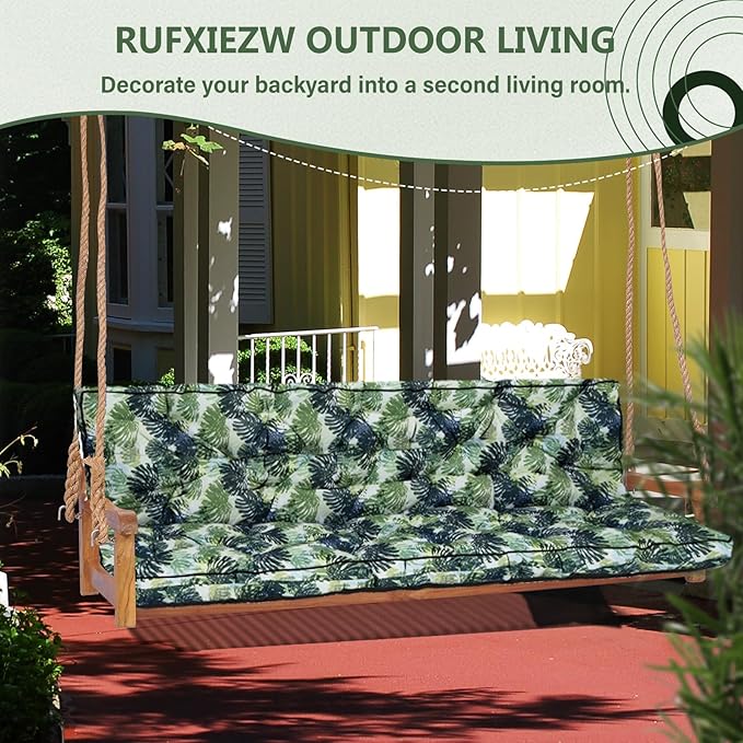 2/3 Seater Swing Replacement Cushion, Waterproof Porch Swing Cushions with Backrest, Thickened Bench Cushions for Outdoor Furniture, for Outdoor Patio Swing (Palm Leaves, 63 * 40in)