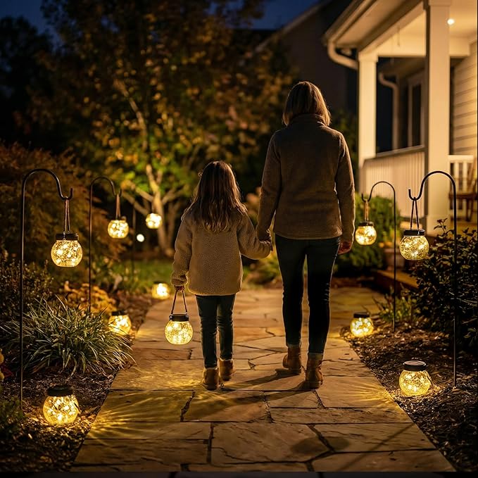 ROSHWEY 6 Pack M Size Solar Lantern Gifts for Women - Outdoor Solar Lanterns Waterproof with 15 LED Hanging Garden Patio Backyard Decor Lights for Halloween Christmas Easter Gift