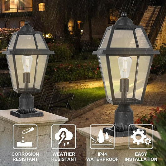 Large Outdoor Post Light Fixture, Colonial Exterior Pillar Lantern with Black Finish & Clear Glass, Vintage Pier Mount Pole Light Lamp for Garden, Backyard, Courtyard, Patio, Pathway, Walkway