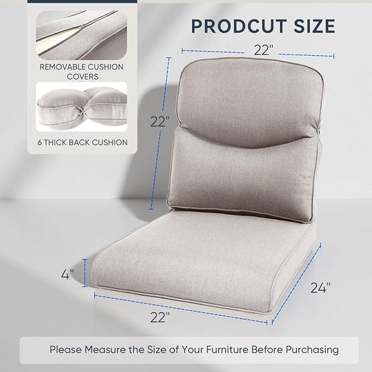 Outdoor Rattan Chair Cushions 2 Packs - Outside High Back Comfortable Thickened Pillow 22x24 with Zipper Cover for Patio Rocking Swivel Chairs Loveseat Sofa – Beige/Crescent