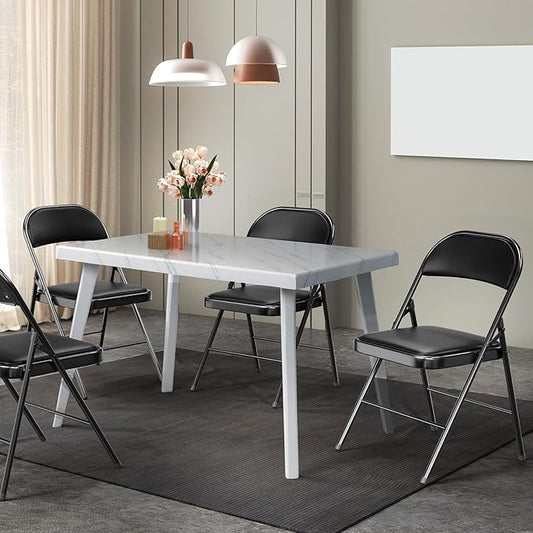 VINGLI 6 Pack Folding Chairs with Padded Seats, Metal Frame with Pu Leather Seat & Back, Capacity 350 lbs, Black