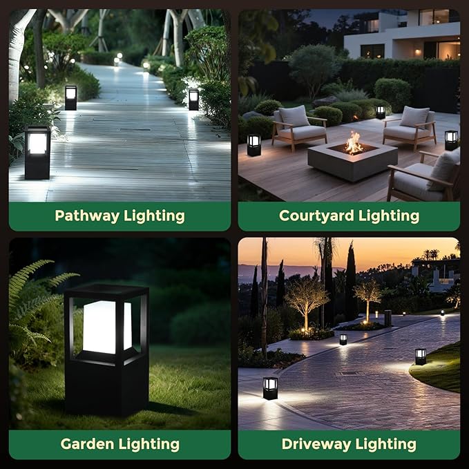 Gardencoin Landscape Bollard Light Outdoor, 12V Low Voltage LED Pathway Lighting, Modern Driveway Lanterns Wired, Aluminum Waterproof Floor Pillar Lighting, Included Bright 5000K Bulb Dimmable, 4 Pack