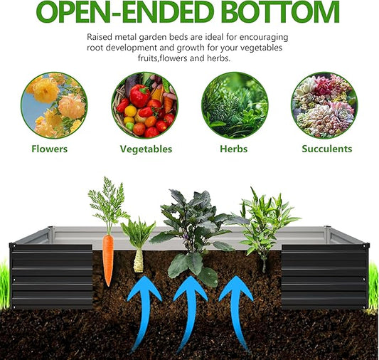 2PCS 9x3x1ft Galvanized Raised Garden Bed,Outdoor Planter Box Metal Patio Kit Planting Bed for Vegetables Flowers Herb,Black