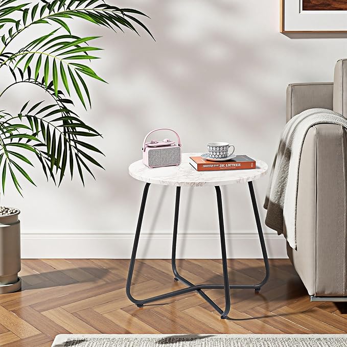 VECELO Patio Outdoor Side Snack Table,Small Round Anti-Rust Metal Style for Garden Balcony,Yard,Living Room