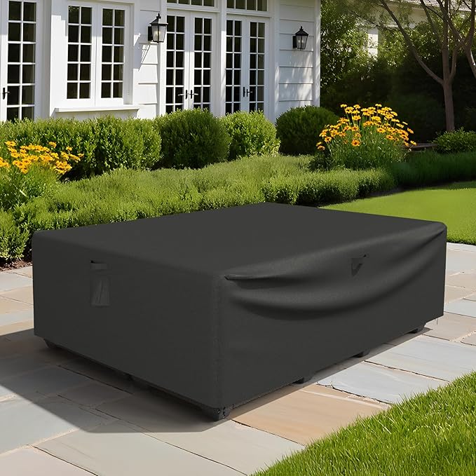 ONBRILL Patio Furniture Set Covers, 108 ×82 ×28 inch Outdoor Furniture Set Covers Waterproof, 600D Heavy Duty Oxford Patio Table Cover with Windproof Buckles for Patio Table and Chair Set, Black