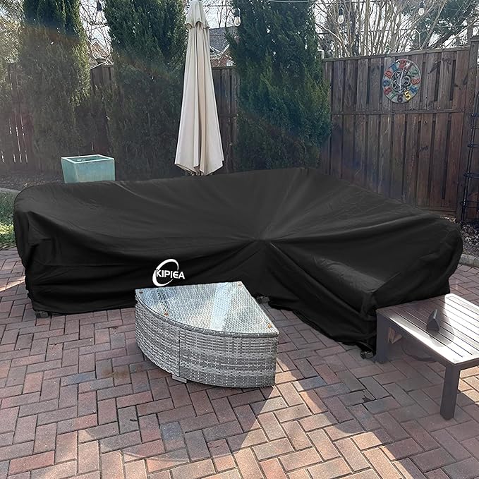 Kipiea Patio L-Shaped Sectional Sofa Cover, 420D Heavy-Duty Oxford Fabric Outdoor Sectional Cover with 6 Windproof Buckles, No Tears Anti UV No Fading (Right Facing, 85" x 58" L x 33.5" D x 31" H)