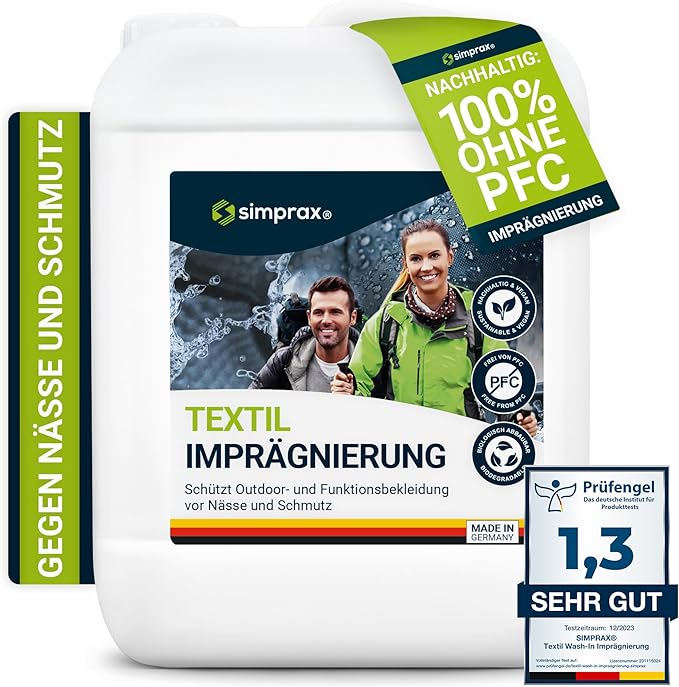 simprax® Waterproof Spray Textile Wash-In Impregnation – Climate-Neutral & Eco-Friendly Waterproofing Spray for Fabric Outdoor Made In Germany | Waterproofing Spray for Washing Machine & Hand Wash