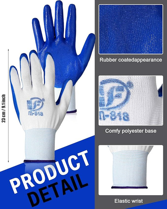 72 Pairs Gardening Work Gloves Bulk for Men Women, Rubber Coated Garden Multipack Safety Construction Glove