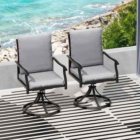 LEVELEVE 5 Piece Outdoor Patio Dining Set with 4 Swivel Dining Chairs & 1 Large Round Dining Table,Bistro Furniture Set for Lawn, Garden, Deck, Backyard and Porch