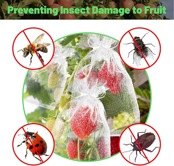 100Pcs Fruit Protection Bags, 4x6 Inch White Fruit Bags for Fruit Trees with Drawstring, Reusable Mesh Fruit Netting Cover Bags for Tomatoes, Strawberry, Vegetable