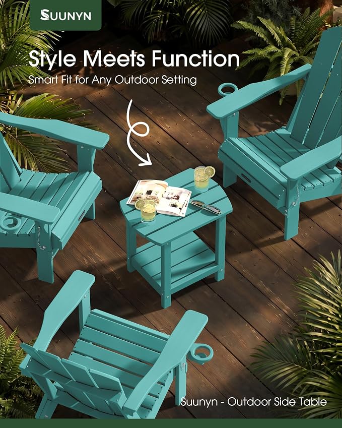 Outdoor Side Table, HDPE Small Outdoor Table, Adirondack Side Tables, Outside End Tables for Patio, Porch, Deck, Pool, Weather Resistant (Lake Blue)
