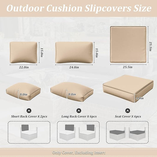 14 Pcs Outdoor Cushion Slipcovers Outdoor Patio Cushion Covers Replacement Waterproof with Zipper for Outdoor Furniture, Patio Sofa Couch 3 Sizes, Covers Only