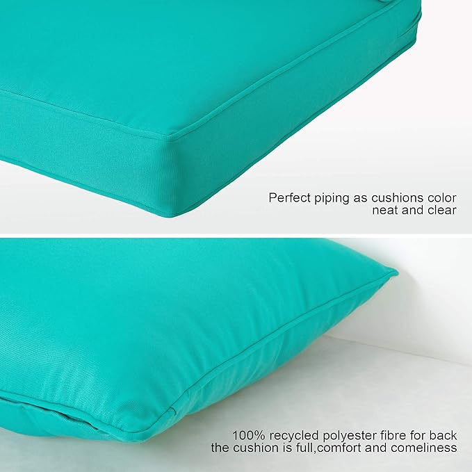 ARTPLAN Outdoor Deep Seating Cushions with Backrest Set, All-Weather Waterproof Patio Sofa Cushions for Sectionals, High-Resilience Foam Garden Furniture Cushion Cover,Aqua