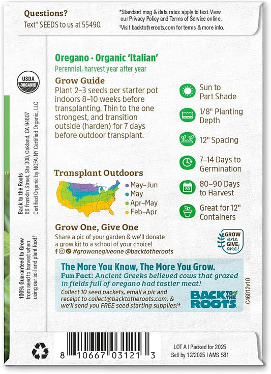 Back to The Roots 100% Organic Heirloom Seeds - Oregano Value Pack (140mg Total)