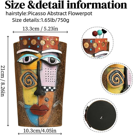 Picasso Abstract Face Flower Pot,Plant Pot with Facial Expressions,Handmade Resin Plant Pot with Drainage Holes,for Indoor and Outdoor Botanical Home décor (Brown Large)