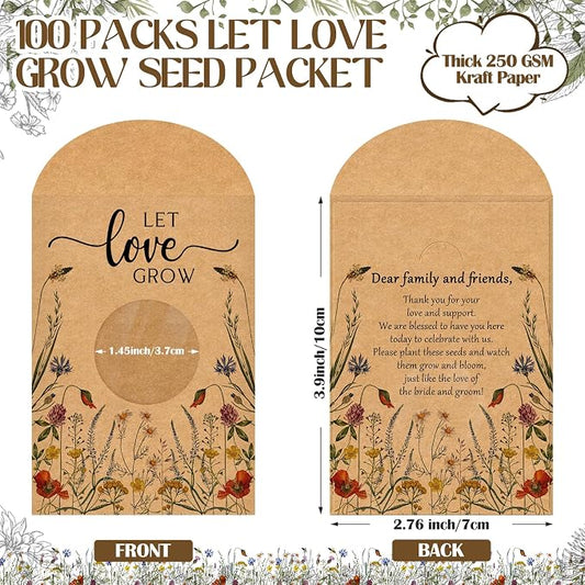 Fumete 100 Pcs Let Love Grow Seed Packets Cool Wedding Favors for Guests Kraft Envelope Kraft Bag with Window Flower Resealable Seed Storage Packets for Wedding Party Favors Bridal Shower