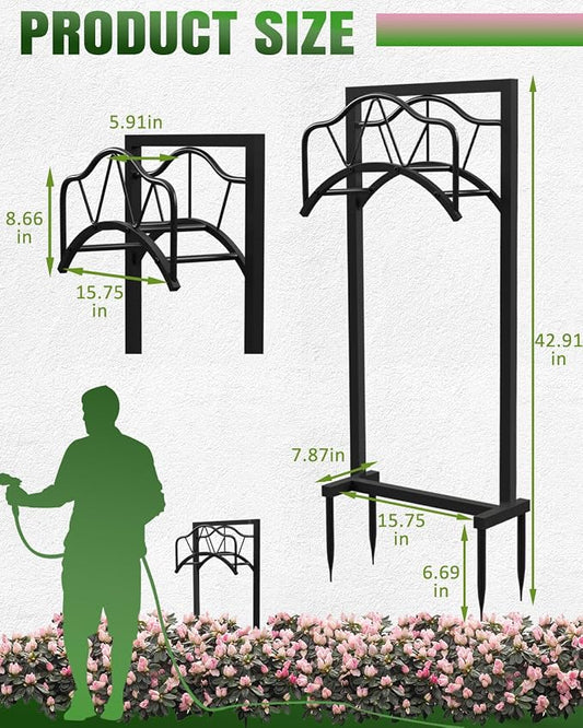Breeze Touch Heavy Duty Garden Hose Holder Freestanding, 4-Spike Stable Water Hose Holder for Outside, Rustproof Metal Hose Stand Holds Up to 150FT Hose, Easy Install Hose Hanger for Yard Lawn Patio