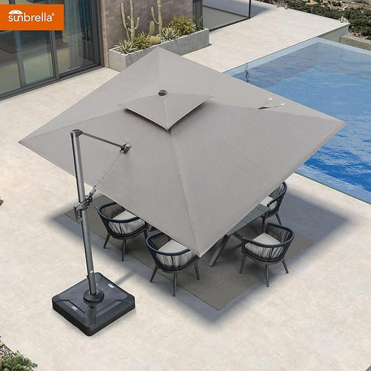 PURPLE LEAF Cantilever Umbrella with Base Included 9' X 12' Outdoor Double Top Deluxe Rectangle Patio Umbrella Offset Hanging Outdoor for Garden Umbrella Cast Ash
