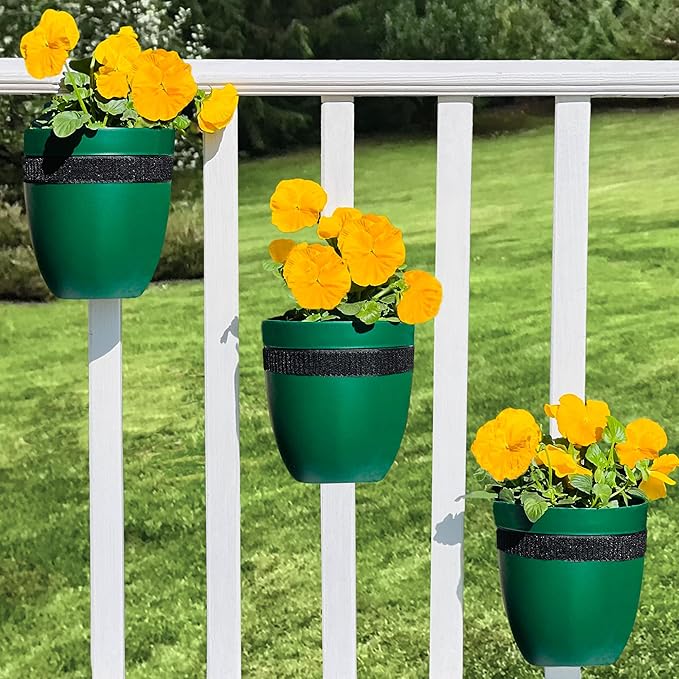 Railing Planter for Outdoor Plants (6-inch, 3-Pack) | Hanging Planter for Railings, Fence Posts | Balcony Wall Planter for Herbs, Flowers and Succulents | Made in The USA
