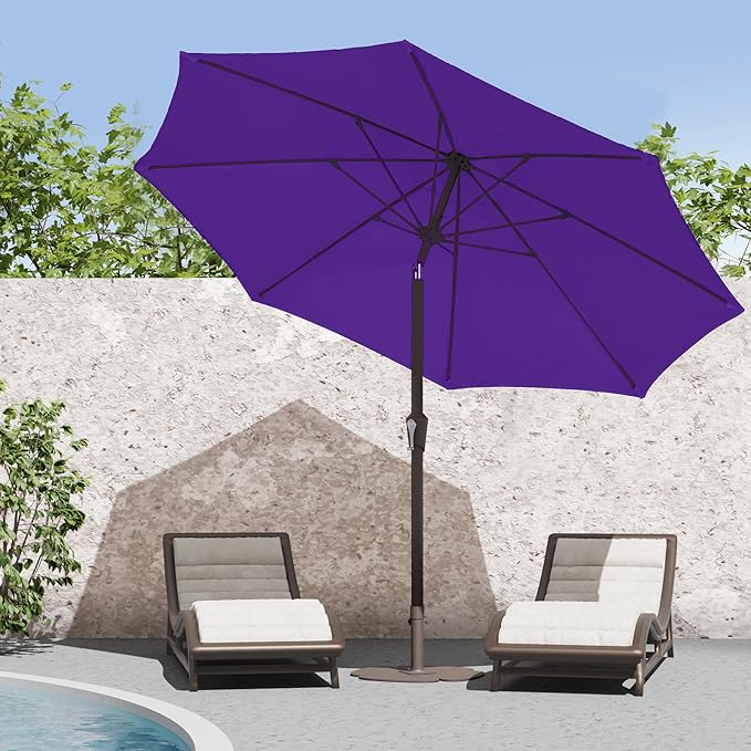 PatioKingdom 9FT Patio Outdoor Umbrella-UPF 50+ Sun Shade with Wind Vent, Push-Button Tilt & Smooth Crank Lift, Rust-Resistant Fiberglass Frame for Garden, Backyard,Yard (Dark Purple, 9FT)