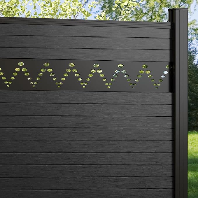 6 Feet×6 Feet Privacy Fence, Outdoor Wood Plastic Composite Fence Panel, Waterproof Security Barriers Fencing, WPC (Black, Arched (1 Panel - 2 Post))
