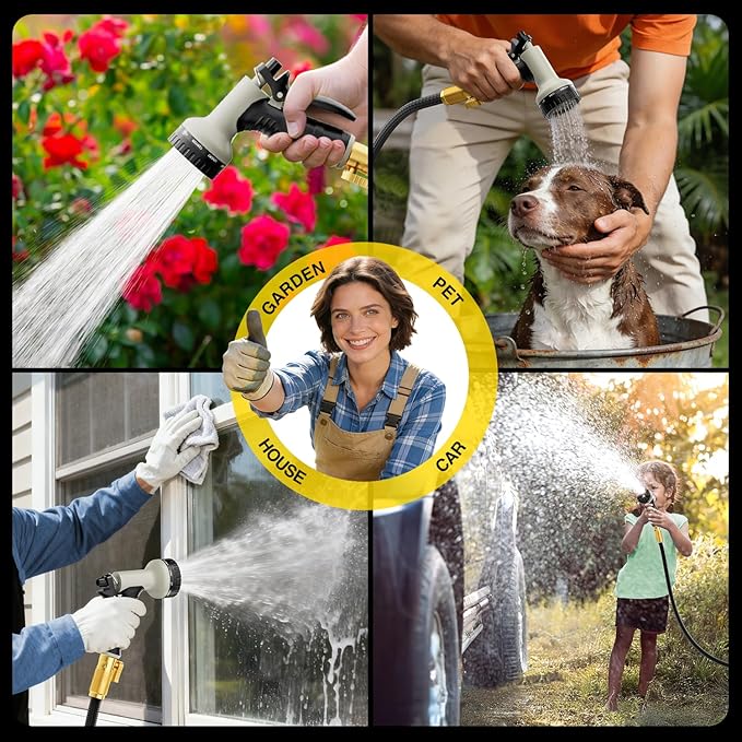 Garden Hose 125 ft Non-Expandable, Flexible Water Hose, Lightweight Hose with 10-Function Nozzle for Yard, Portable, Leak Proof, All-Weather Water Pipe for Outdoor, Car Wash, RV, Lawn