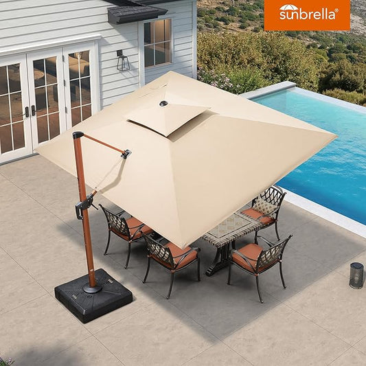 PURPLE LEAF 9' x 12' Double Top Deluxe Rectangle Patio Umbrella - Offset Hanging Cantilever Umbrellas in Heather Beige