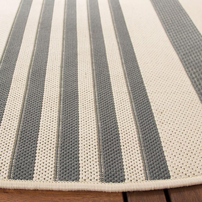 SAFAVIEH Washable Rug Outdoor Courtyard Collection - 6'7" Round, Grey & Bone, Non-Shedding & Easy Cleaning, Ideal for Patio, Backyard, Mudroom (CY6062-236)