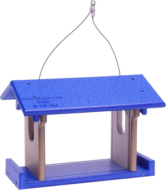 AmishToyBox.com Bluebird Feeder - Poly Lumber - Hanging Blue Bird Feeder for Mealworms (Blue and Weathered Wood)