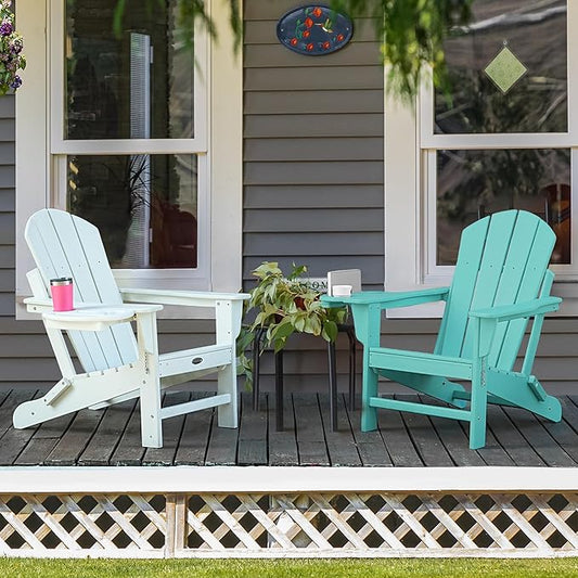 Adirondack Chair Set of 2, HDPE Folding Adirondack Chair with Multifunctional Cup Holder, Weather Resistant Fire Pit Chair for porches, patios, patios, poolsides, Decks.