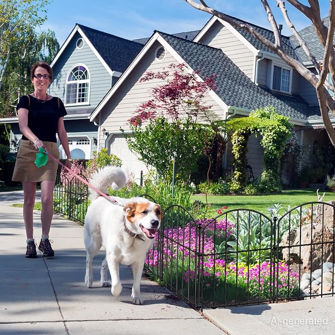 Decorative Garden Fence 17in (H) x25ft (L), Arched Rustproof Metal No Dig Fence for Dogs & Rabbit, Ornamental Animal Barrier for Flower Beds, Border Panels Fencing for Yard & Patio Outdoor Decor