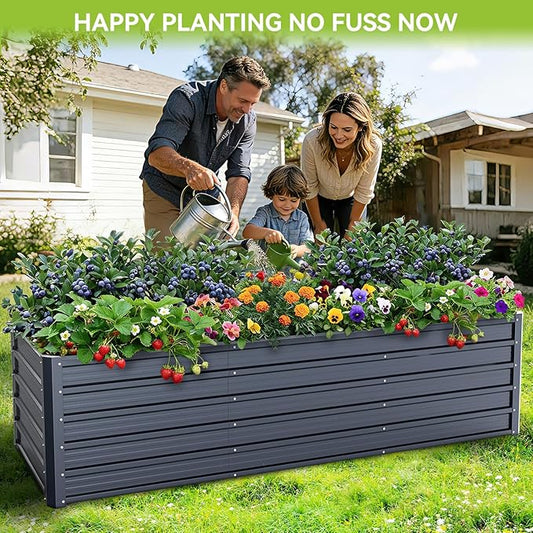 Ohuhu 8x3x1.9 FT Metal Raised Garden Bed Outdoor, Reinforced Deep Root Galvanized Steel Rustproof Planter Box, 100% Non-Toxic, 341 Gal Heavy Duty Tall Raised Beds for Growing Vegetables Flowers Herbs