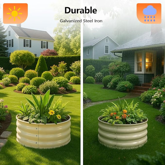 VINGLI 2 PCS Galvanized Raised Garden Beds Outdoor, 2x2x1ft Round Raised Planter Boxes Outdoor, Metal Raised Garden Bed for Vegetables (White)