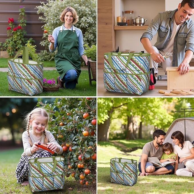 Boho Garden Tool Bag - Waterproof Floral Garden Tote with 8 Pockets, Large Storage Home Organizer Gardening Tool Oxford Bag for Garden Tools Kits Holder, Ideal Outdoor Gardening Gift for Women & Men