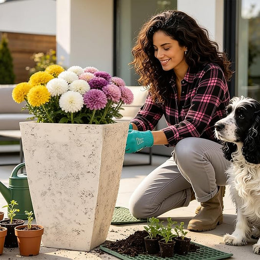 19" H Country White Square Planters for Outdoor Plants, Set of 2 Large Flower Pot with Drainage Hole, Weather-Resistant for Porch,Garden, Patio or Indoor Use