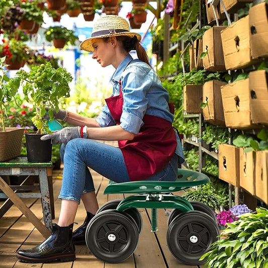 Giantex Garden Cart, Rolling Workseat with 4 Wheels, Garden Stool 360° Swivel Work Seat & Adjustable Height, Heavy Duty Wagon Scooter for Gardening for Patio Garden, Lawn, Yard (Green)