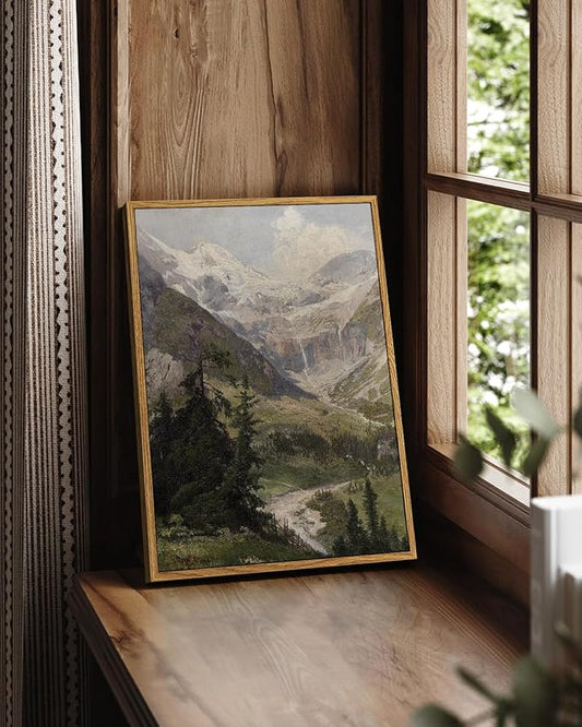 InSimSea Framed Canvas Wall Art Vintage Decor, Mountain Pictures Living Room Decor Aesthetic, Bedroom Bathroom Summer Landscape Wall Pictures, 12"x16"