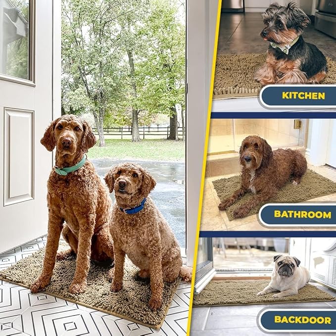 Muddy Mat® | Super Water Absorbent Door Mat Indoor, Microfiber Quick Dry Chenille Entryway Rug, Slip Resistant Front Door Mat, Indoor Mats for Entryway, Machine Washable Pet Rug, Beige 36"x72"