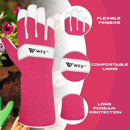 Long Gardening Gloves Leather Ladies Men Women Durable Goatskin Garden Gloves Forearm Thorn Proof Work