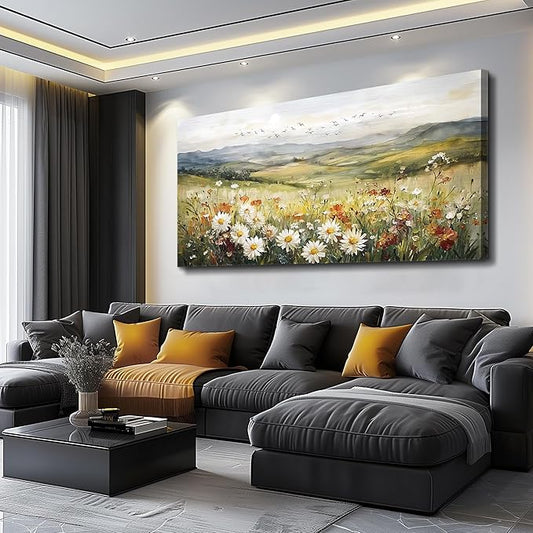 FUHAIHUA Canvas Wall Art For Living Room Large Framed Wall Decor For Bedroom Modern Office Wall Decorations Prairie Flowers Landscape Painting Farmhouse Pictures Artwork Home Decor 20" x 40"