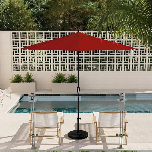 California Umbrella 9' Rd Aluminum Patio Umbrella, Crank Lift, Auto Tilt, Black Finish, 4yr Fade Warranty, Red